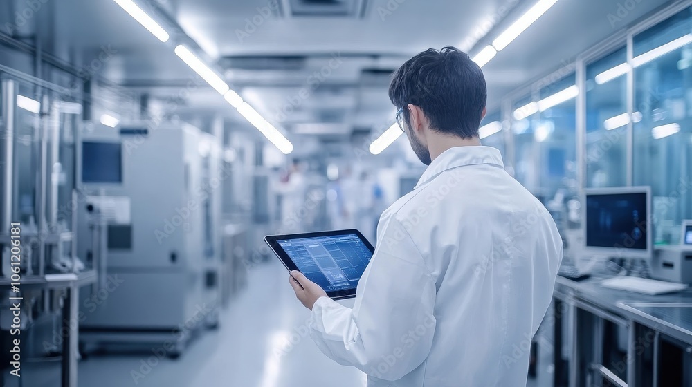 A Scientist Examining Data in a High-Tech Laboratory A Scientist Examining Data in a High-Tech Laboratory