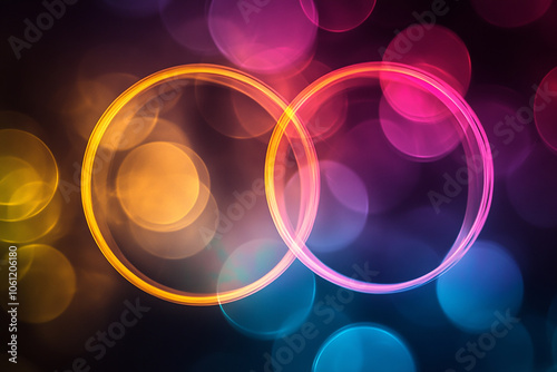 Circles intersecting to form a glowing Venn diagram with a dark abstract background