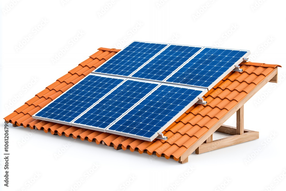 Solar panels installed on a tiled roof. Solar panels installed on a tiled roof.