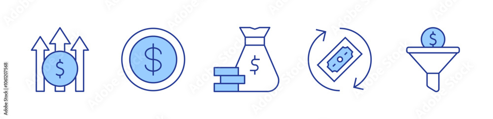 profit, money, money bag, sales funnel. icon vector illustration. Line Duotone style. Editable stroke profit, money, money bag, sales funnel. icon vector illustration. Line Duotone style. Editable stroke