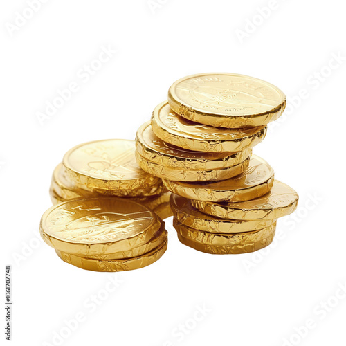 Obraz na płótnie Wrapped chocolate coins for Hanukkah, isolated on solid white background, , transparent background w salonie