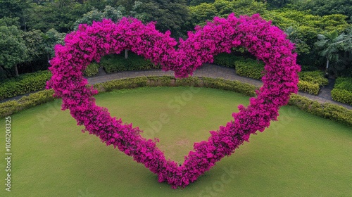 Heart-Shaped Flower Arrangement in Garden Setting