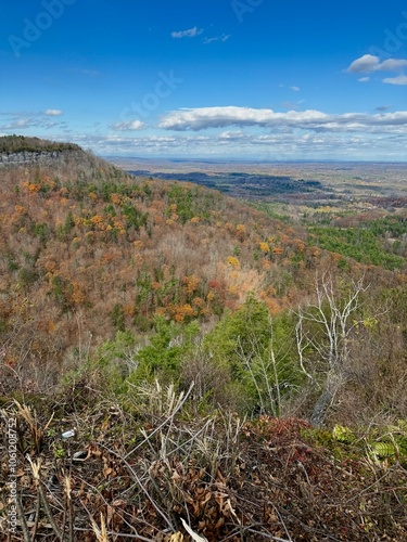 Indian Ladder trail, along the Helderberg Escarpment. Thacher State Park has world renown fossil-bearing formations and provides scenic vista mountain and valley views. Climb among rocks, caves, paths photo