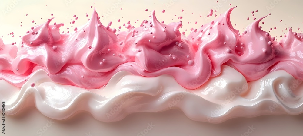 Vibrant pink and white whipped cream creates a visually appealing wave effect, evoking a sense of playfulness and indulgence in a sweet treat. Vibrant pink and white whipped cream creates a visually appealing wave effect, evoking a sense of playfulness and indulgence in a sweet treat.