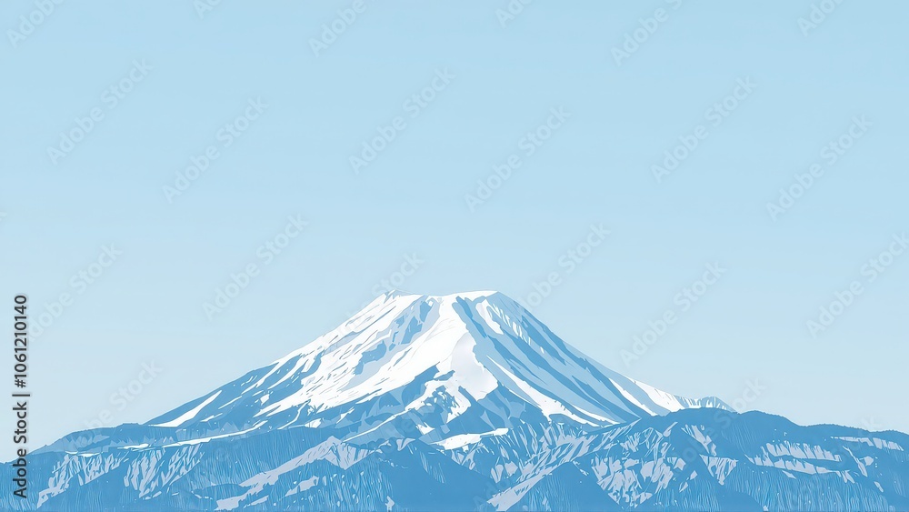 Generative AI, Minimalist Mountain Landscape with Soft Pastel Blue Background
