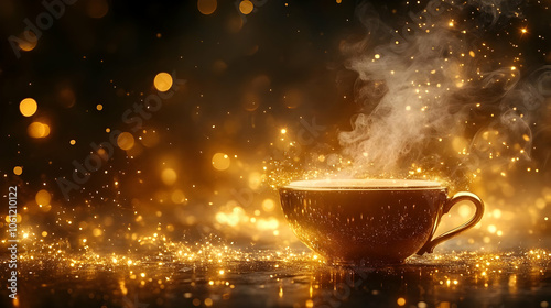Golden Cup With Steam and Glitter Illustration