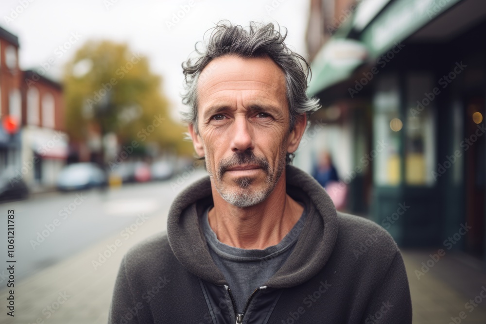 Handsome middle aged man with grey hair and beard in urban background Handsome middle aged man with grey hair and beard in urban background