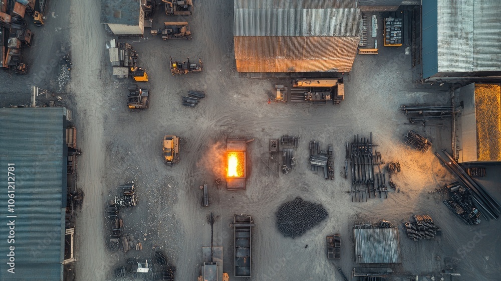 Aerial View of Industrial Workshop with Melting Furnace Aerial View of Industrial Workshop with Melting Furnace