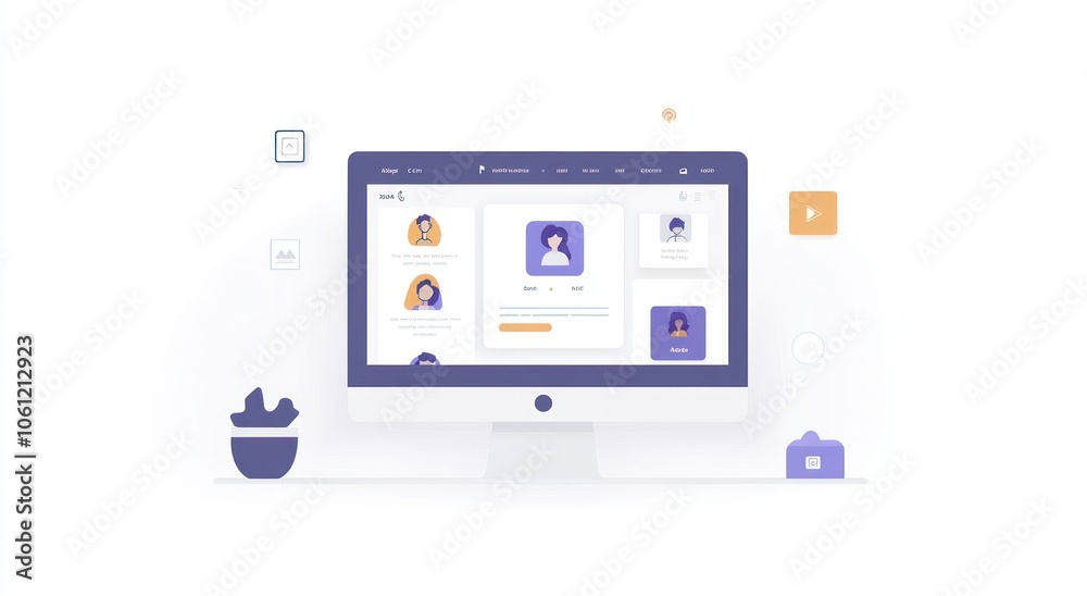 Illustration of a user interface with profile options and multimedia elements. Illustration of a user interface with profile options and multimedia elements.