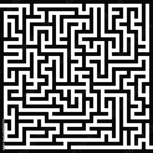 Black and white labyrinth pattern vector illustration for a challenging puzzle game design