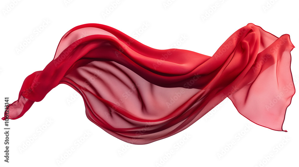 Floating red fabric blowing isolate on a white and transparent background. Floating red fabric blowing isolate on a white and transparent background.