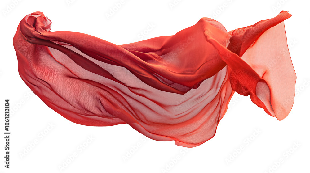 Floating red fabric blowing isolate on a white and transparent background. Floating red fabric blowing isolate on a white and transparent background.