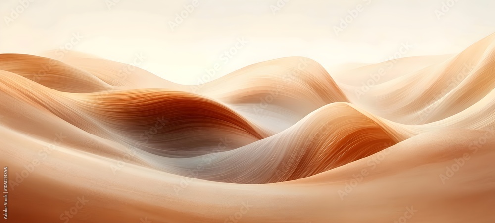 Abstract landscape featuring gentle, flowing sand dunes in soft beige and warm orange hues, creating a tranquil and serene atmosphere, perfect for backgrounds or art spaces.