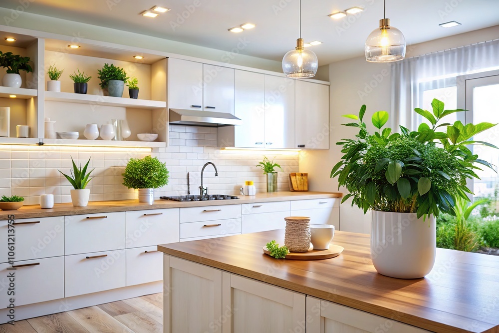 White Kitchen Cabinets with Plant - Modern Minimalist Design White Kitchen Cabinets with Plant - Modern Minimalist Design