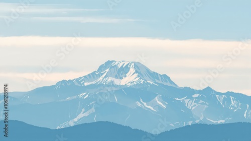 Wallpaper Mural Generative AI, Minimalist Mountain Landscape with Soft Pastel Blue Background Torontodigital.ca