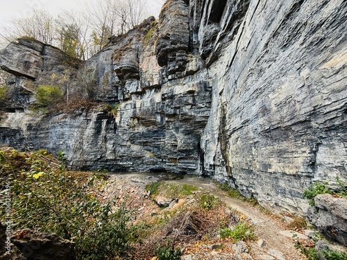 Indian Ladder trail, along the Helderberg Escarpment. Thacher State Park has world renown fossil-bearing formations and provides scenic vista mountain and valley views. Climb among rocks, caves, paths photo