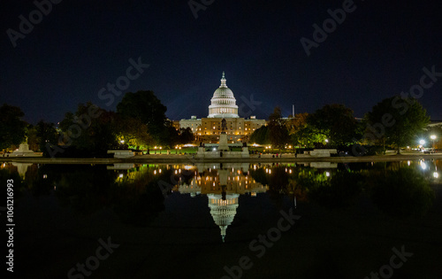 US Capitol at Night Reflection
