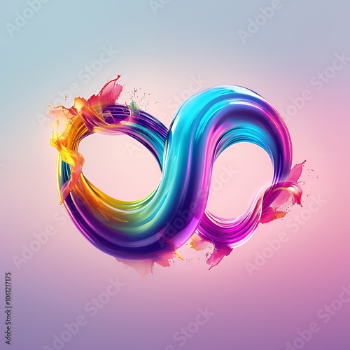 Colorful infinity symbol created from paint splashes. photo