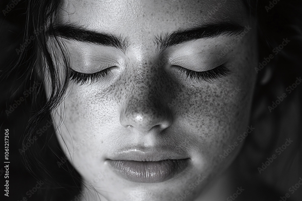 closed eyes with a gentle, relaxed expression. closed eyes with a gentle, relaxed expression.