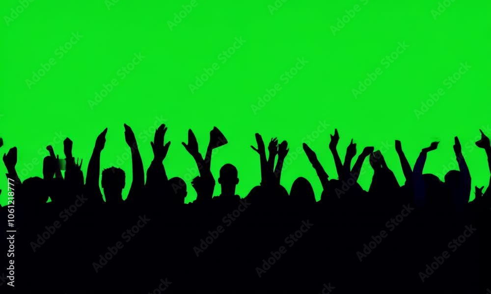 Crowd silhouette of people at a club concert or sports event. on Green screen background Crowd silhouette of people at a club concert or sports event. on Green screen background