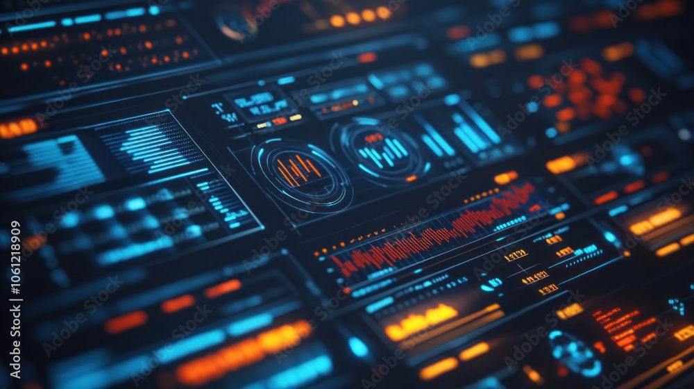 A futuristic control panel with glowing interfaces and data visualizations. A futuristic control panel with glowing interfaces and data visualizations.
