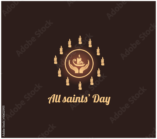 Vector illustration of a Banner for All Saints Day. Burning candles in the dark night for a background concept. Flat vector illustration.