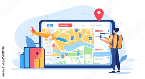 A traveler using a digital map on a tablet to plan their journey.