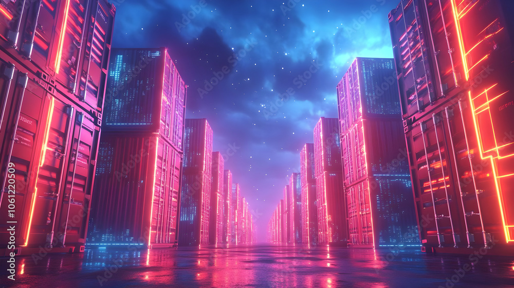 Neon Glowing Cityscape 3D Render Neon Glowing Cityscape 3D Render