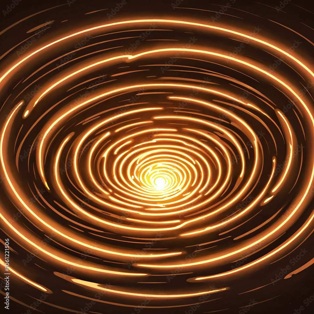 Fototapeta premium A swirling pattern of golden light lines against a dark background, creating a mesmerizing abstract spiral effect.