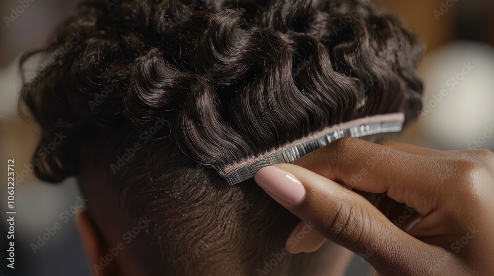 Naklejka premium Hair Styling with Curling Techniques in Salon