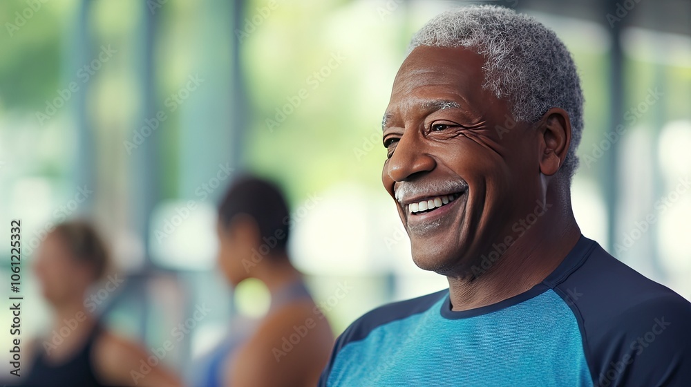 Smiling Older Man in Fitness Center Environment Smiling Older Man in Fitness Center Environment