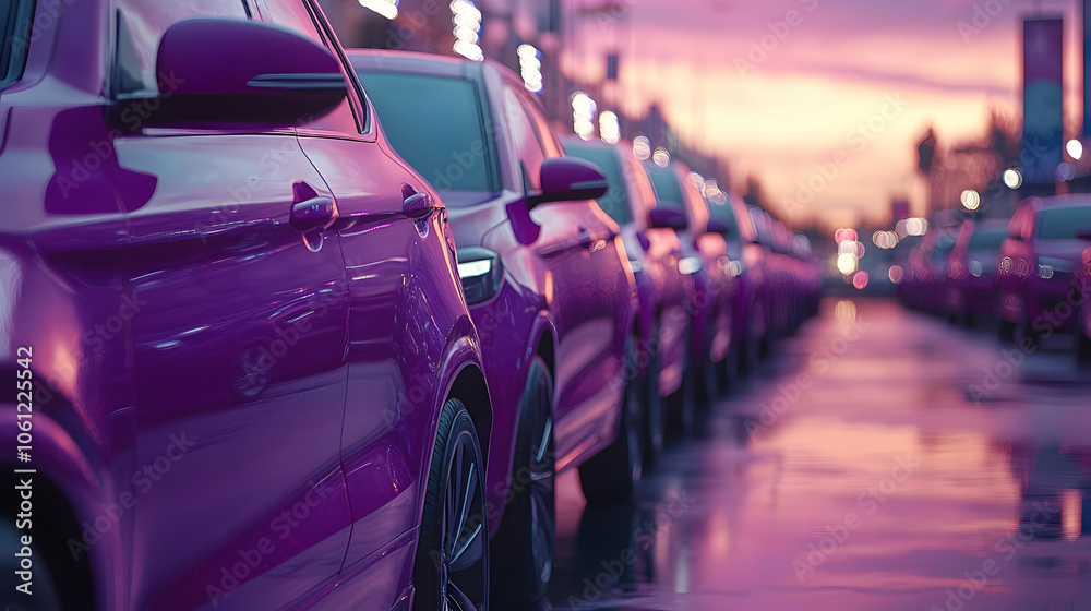 Purple Car Row Sunset Illustration Purple Car Row Sunset Illustration