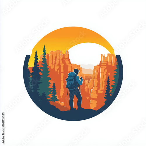 Logo illustration of bryce canyon national park at sunset landscape design photo