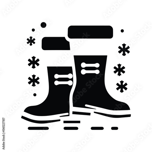 Minimalist winter boots silhouette. Black and white boots for winter season vector.