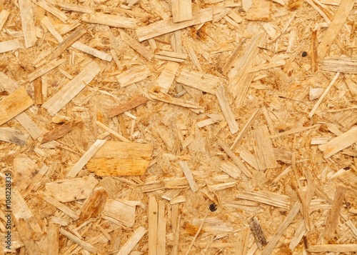 Seamless OSB Texture in Low Light - Wood Chips, Plywood, Oriented Particle Background, Fibreboard Sheet, Compressed Sawdust Fragments, Rustic Building Panels, Interior Design Elements