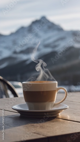 cup of coffee in the mountains photo