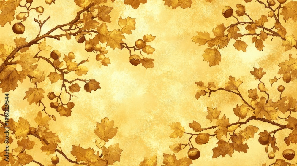 Fototapeta premium Golden Autumn Leaves and Branches Decorative Background