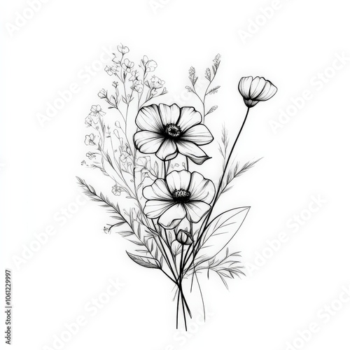 Wallpaper Mural flower, vector, floral, nature, flowers, plant, illustration, leaf, bouquet, design, summer, pattern, spring, art, decoration, blossom, drawing, flora, ornament, card, vintage, garden, beauty, sketch, Torontodigital.ca