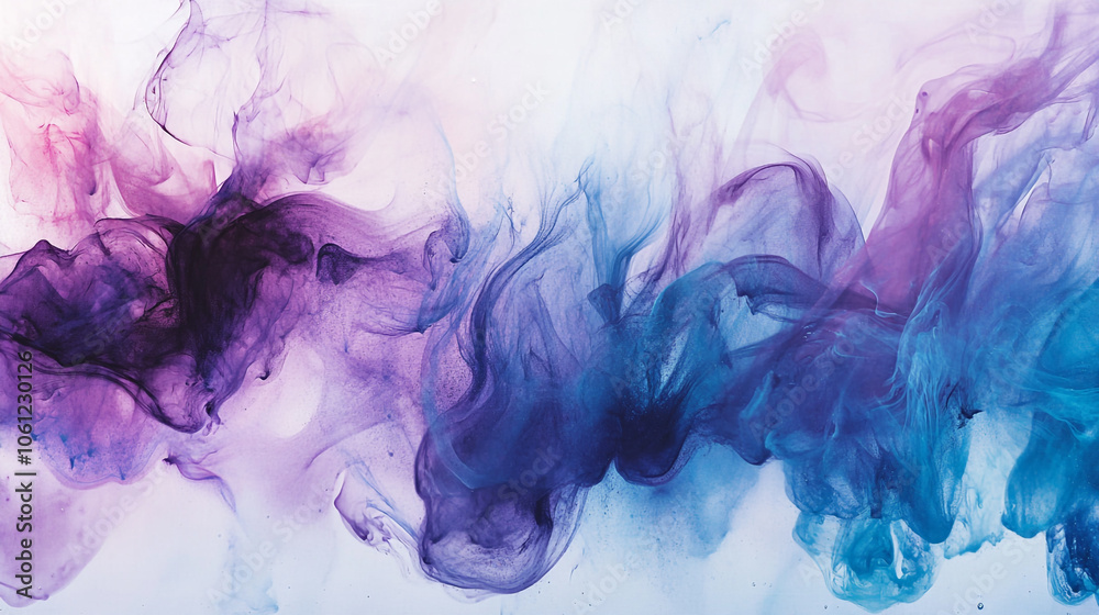 Swirls of purple and blue ink blend together in an abstract design, creating mesmerizing patterns Swirls of purple and blue ink blend together in an abstract design, creating mesmerizing patterns