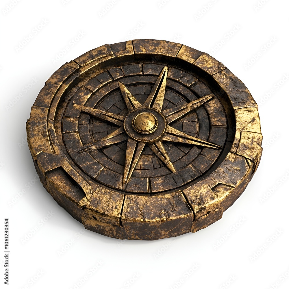 Naklejka premium Ancient Golden Compass with Vintage Finish
