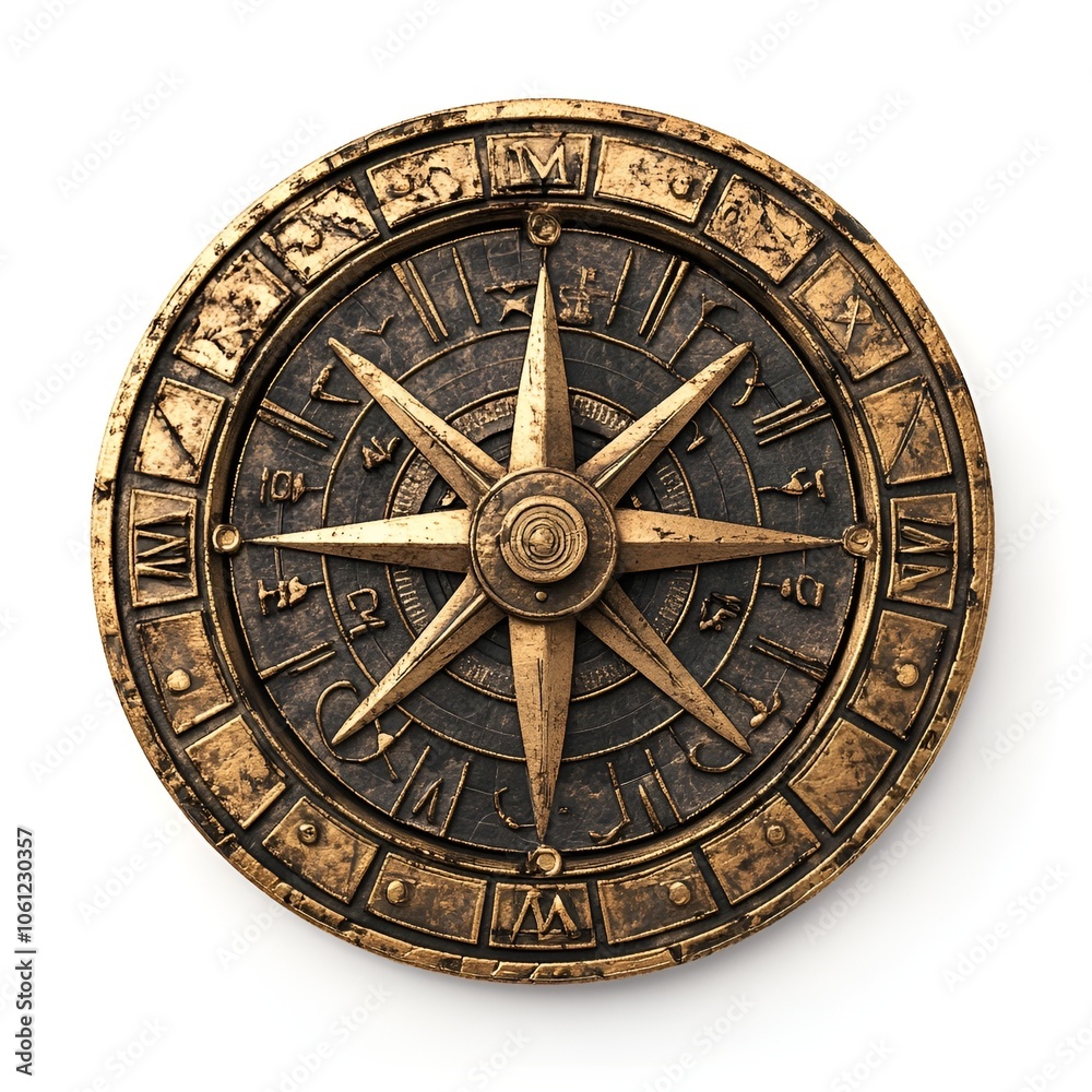 Fototapeta premium Ancient Golden Compass with Vintage Finish
