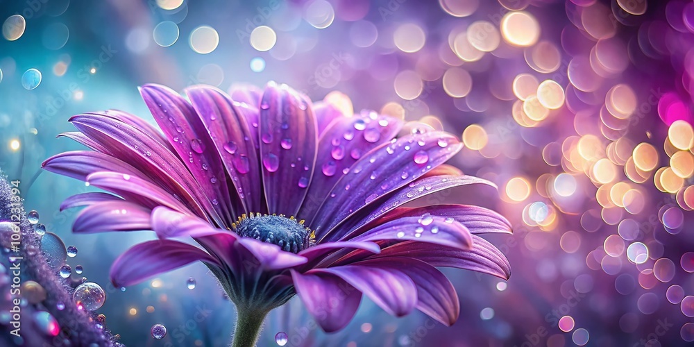 Obraz premium Stunning Close-Up of Purple Flower with Water Droplets and Beautiful Bokeh Effect for Nature Lovers and Floral Enthusiasts