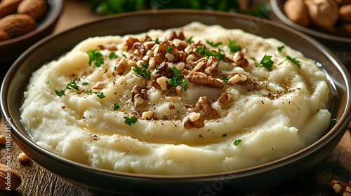 Mashed Potatoes with Pecans and Parsley - Food Photography