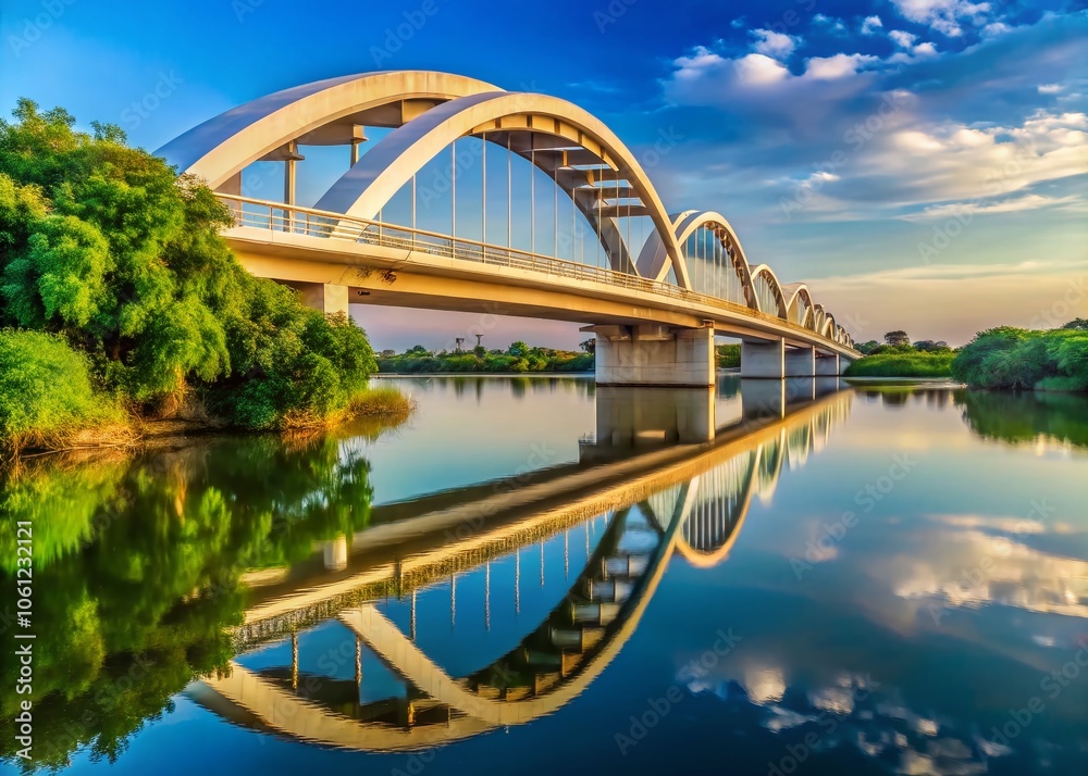 Obraz premium Stunning Macro Photography of Napier Bridge's Arch Design Reflected on Coovam River in Chennai, Tamil Nadu, India