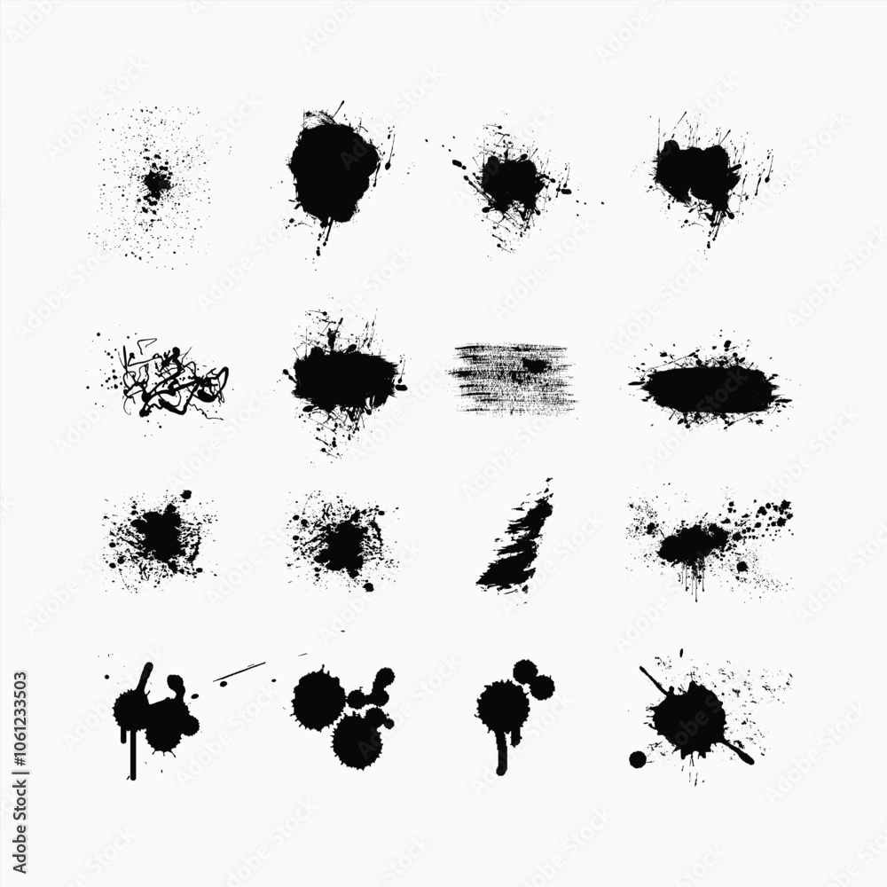 Black ink spots set. Inked splatter dirt stain spatter spray splashes