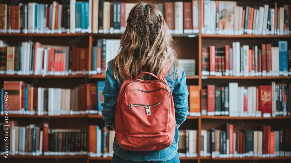 Young Student Standing in Front of Bookshelves Young Student Standing in Front of Bookshelves