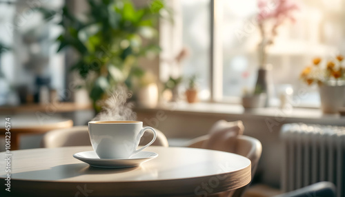 Wallpaper Mural Minimalist Coffee Moment with Blurred Background Lights Torontodigital.ca