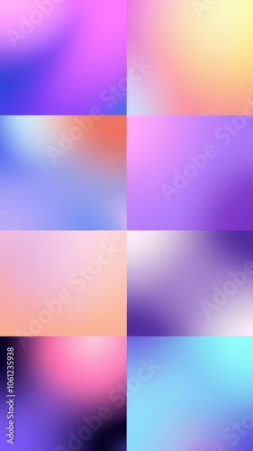 Abstract collection of futuristic gradient textures in various colors, artistic