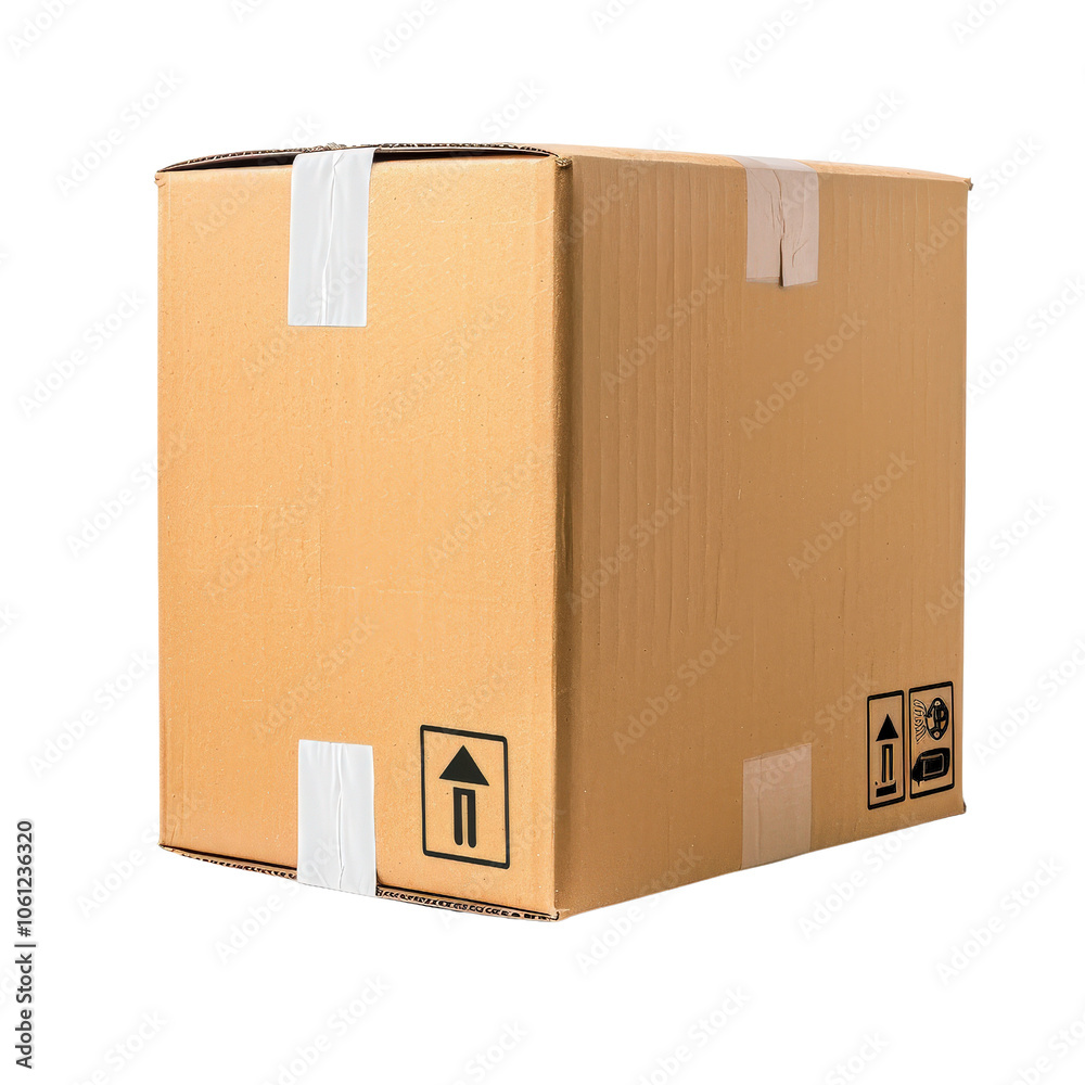 Brown cardboard box with tape, isolated on white background Brown cardboard box with tape, isolated on white background