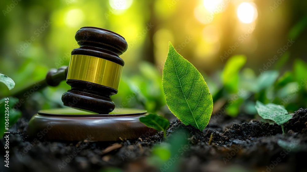 Gavel and Leaf in Forest Setting - Realistic Image